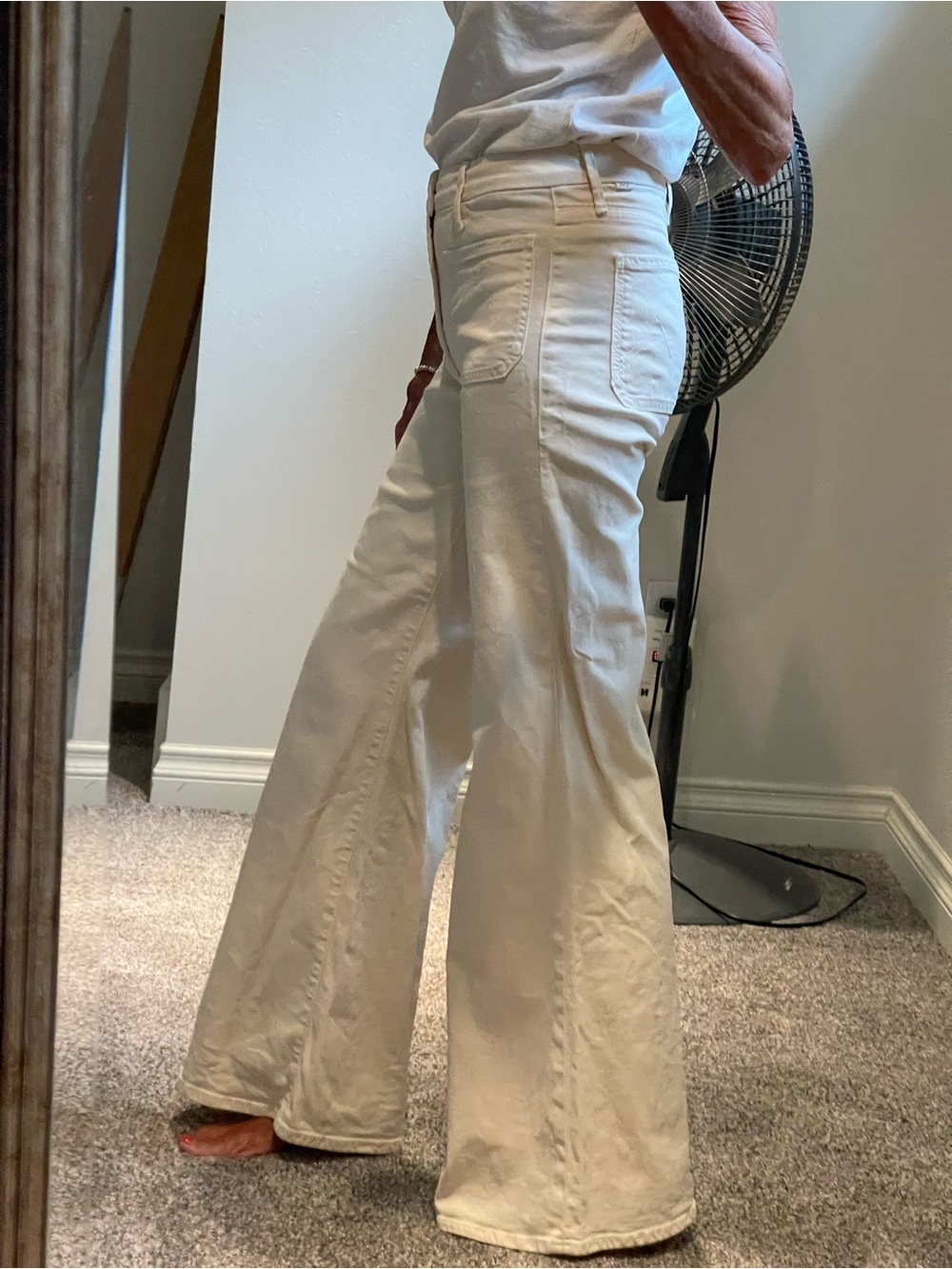 High-Waist Wide Leg Cream Mother Jeans - Picture 3 of 7